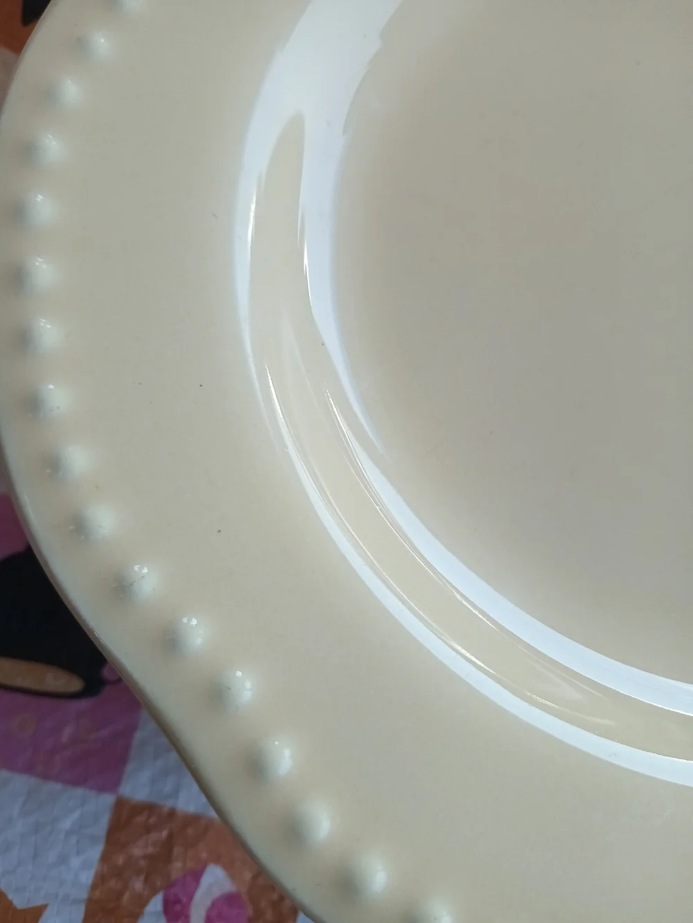 Set Of 7 Pottery Barn Cream Bead-Edge Luncheon Plate